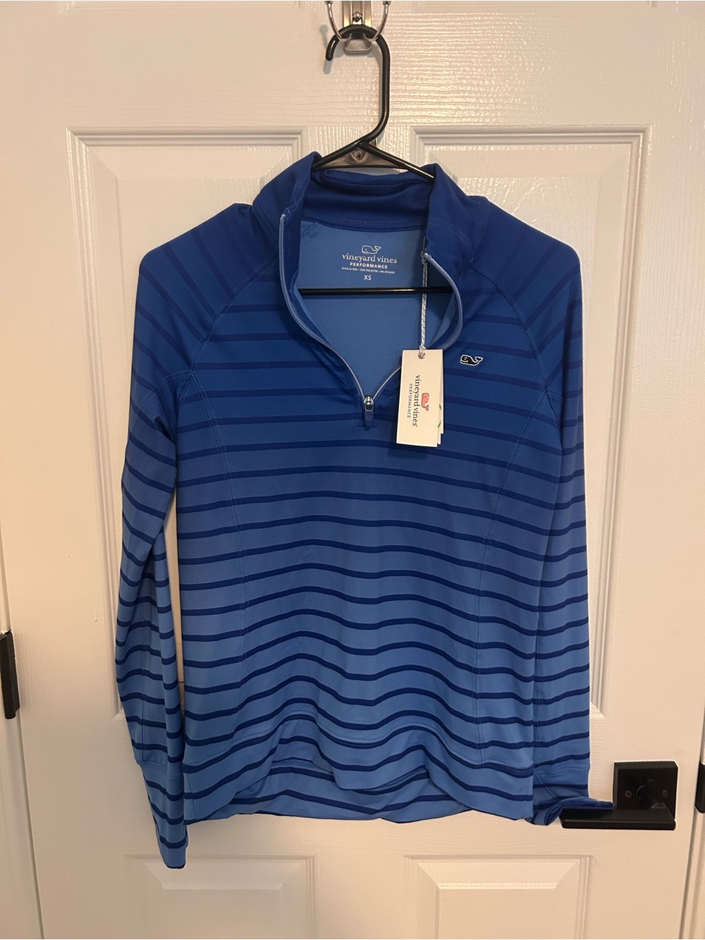 Vineyard Vines Navy and Royal Blue Striped Performance Quarter-Zip